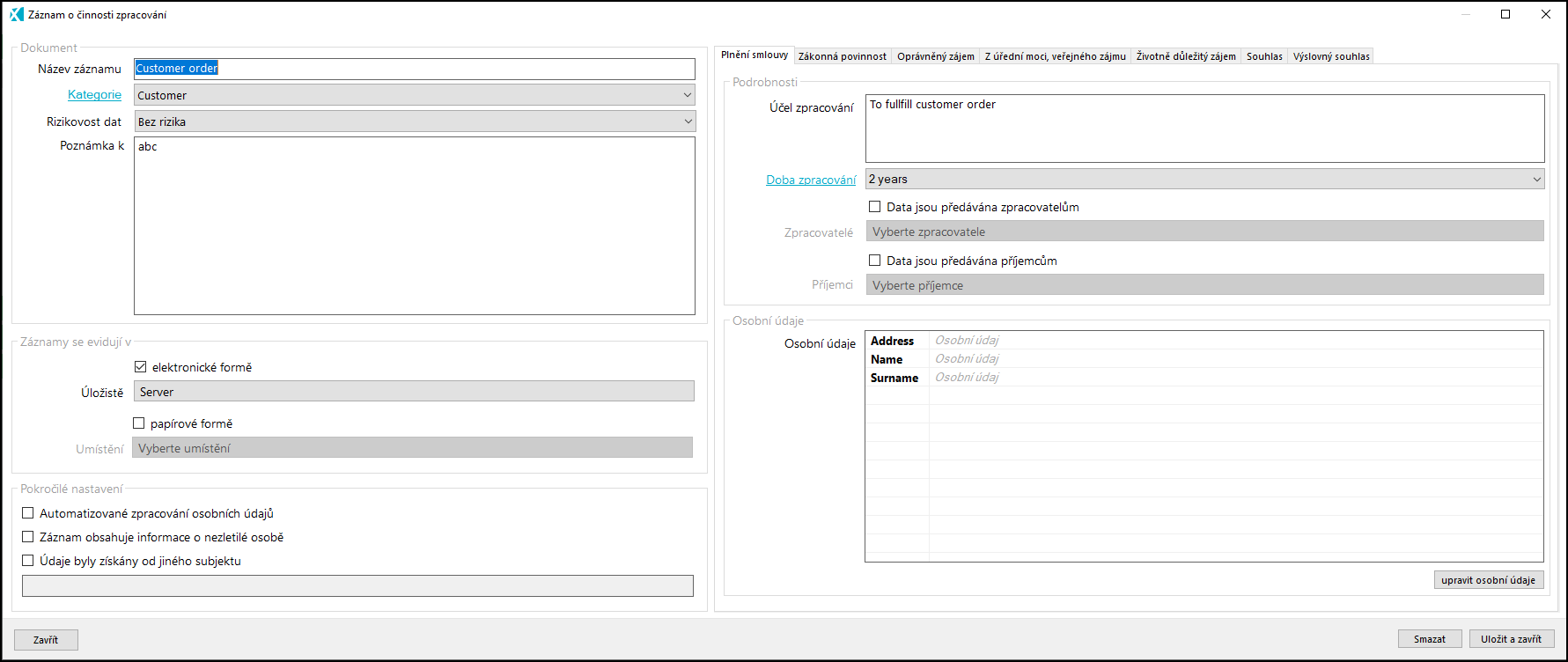 Záznam o činnosti zpracování - GDPR management software