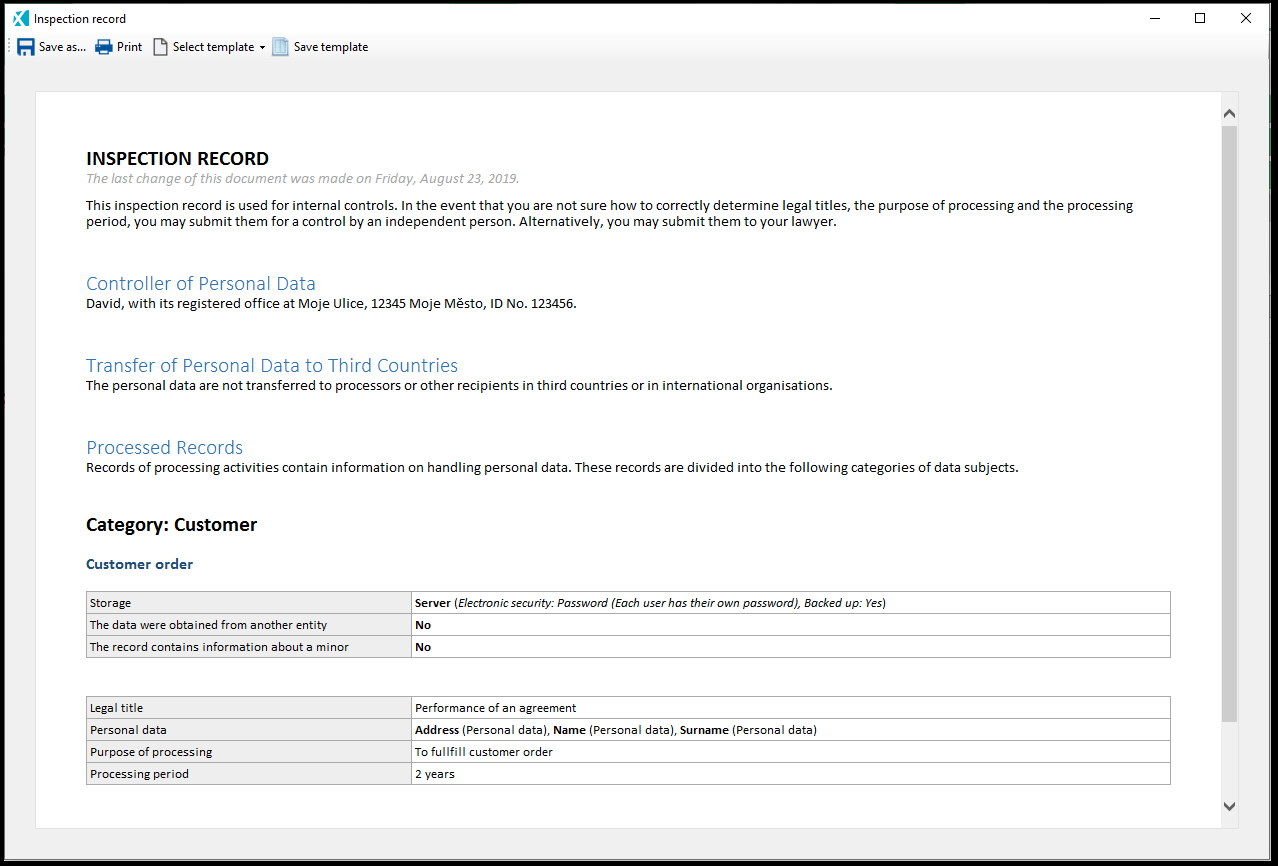 Printout - GDPR management software