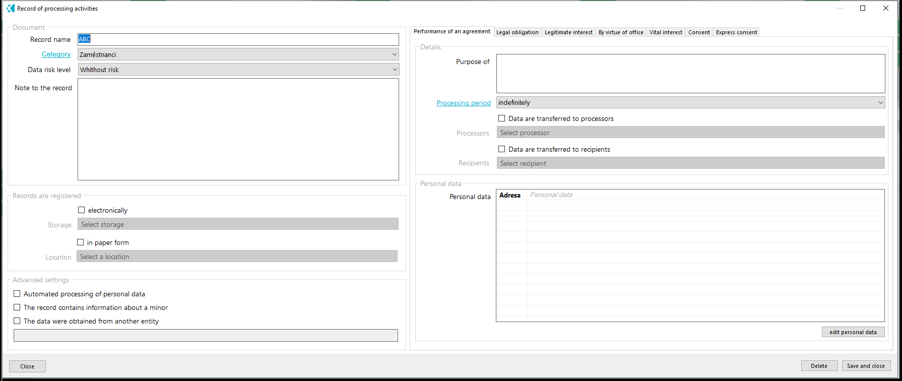 Records of processing activities - GDPR management software